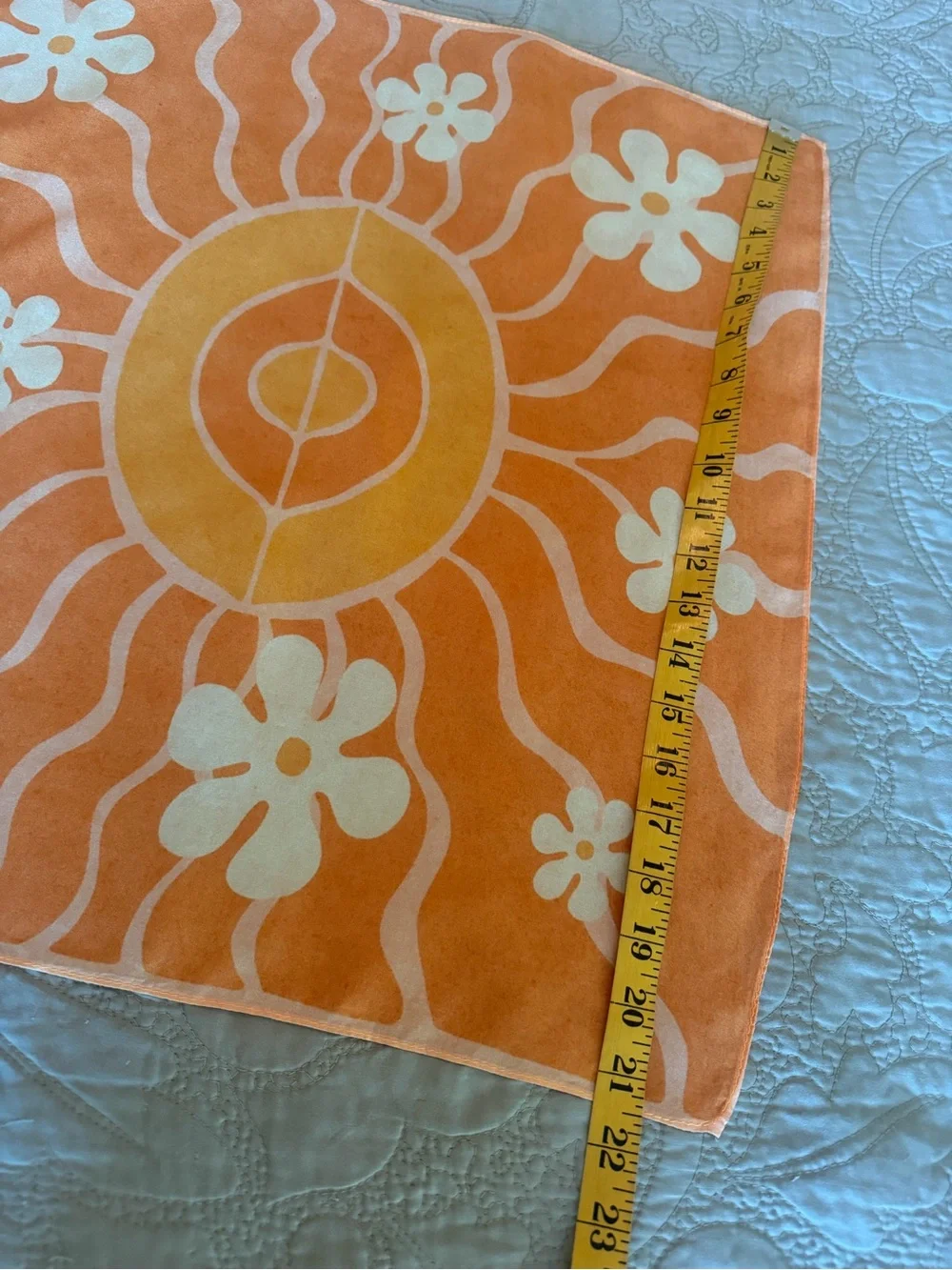 Sarah’s Silks 100% Silk Batik Scarf 70s Inspired Orange Floral Boho Bandana